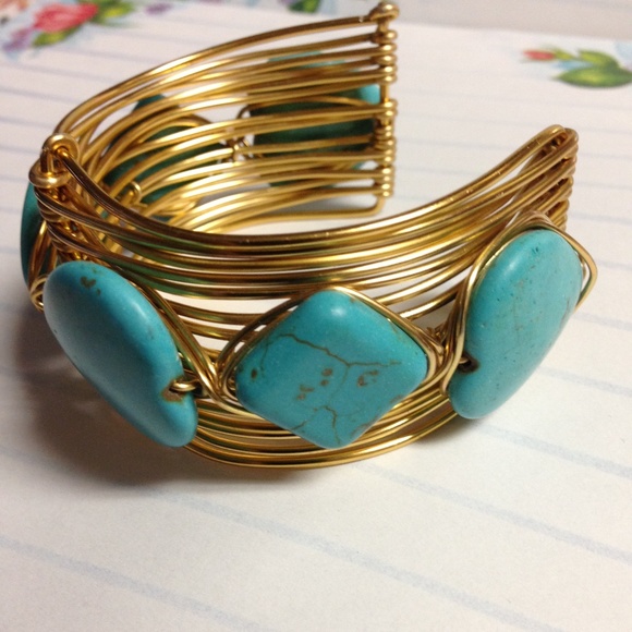 Brass With Turquoise Boho Style Bangle - Picture 2 of 8